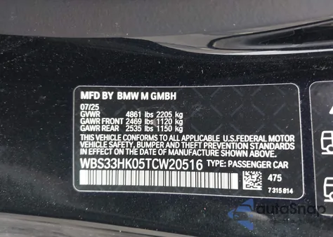 2026 BMW M4 Competition xDrive z USA, uszkodzony, nr VIN WBS33HK05TCW20516
